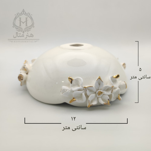 پایه سرامیکی طرح گل سفید طلایی